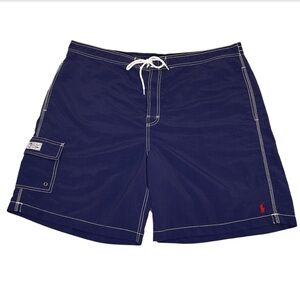 Polo Ralph Lauren Vtg Dark Blue Swim Board Shorts Drawstring 90s Mesh Lined 2XB
